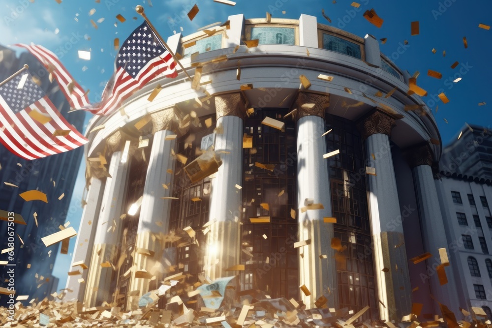 Fotografie The American bank building collapsing