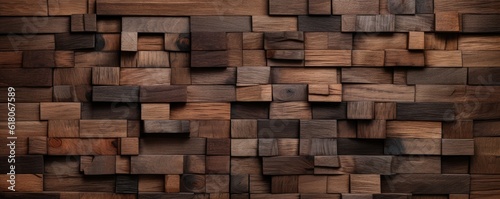 Dark and light brown wood texture background  panorama. Generative Ai.