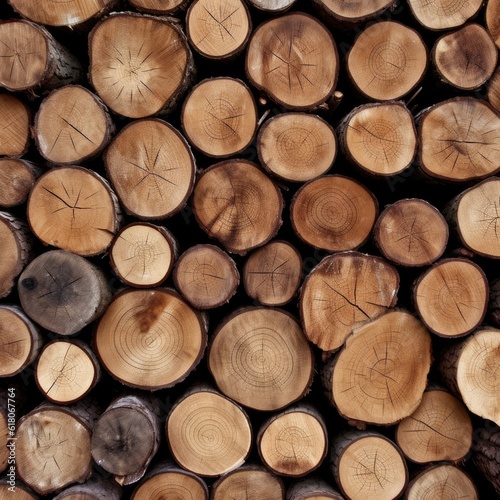 Background of cut pile logs  wood close up. Generative ai.