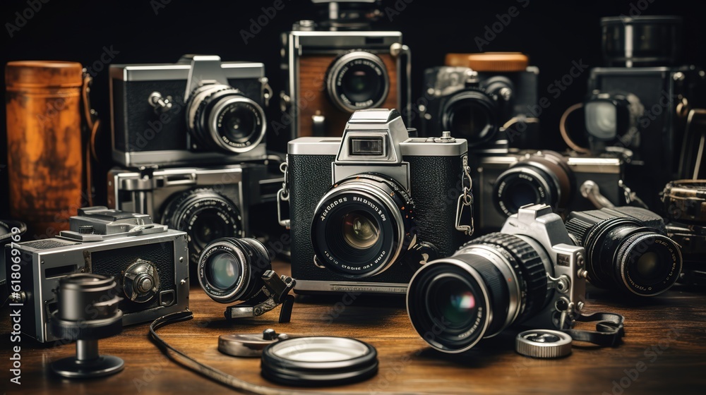 Illustration of an SLR camera on the desk,AI generated. Illustration of an SLR camera on the desk,AI generated.