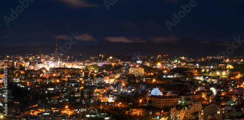 Fog in Da Lat city at night, Lam Dong province, Vietnam