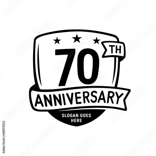 70 years anniversary celebration shield design template. 70th anniversary logo. Vector and illustration.