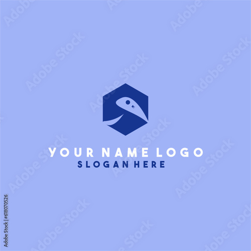 letter (S) smile fish logo line isolated on blue background.