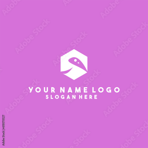 white letter (S) smile fish logo line isolated on pink background.