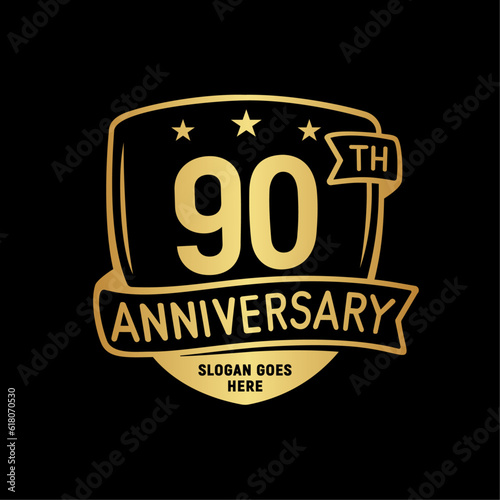 90 years anniversary celebration shield design template. 90th anniversary logo. Vector and illustration.