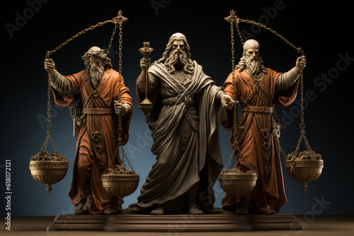 A series of sculptures depicting the cardinal virtues of Stoicism - wisdom, courage, justice, and temperance - symbolizing the ethical framework that Stoics embraced in their pursu Generative AI photo