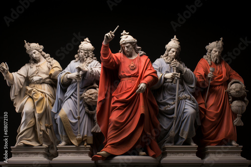 A series of sculptures depicting the cardinal virtues of Stoicism - wisdom, courage, justice, and temperance - symbolizing the ethical framework that Stoics embraced in their pursu Generative AI