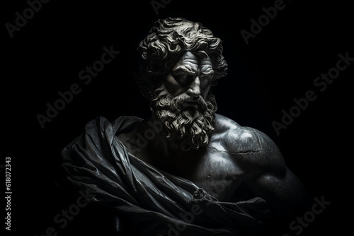 the stark contrast between light and shadow, with a stoic figure illuminated in the midst of darkness, symbolizing the stoic's ability to find clarity, wisdom, and virtue even in t Generative AI photo