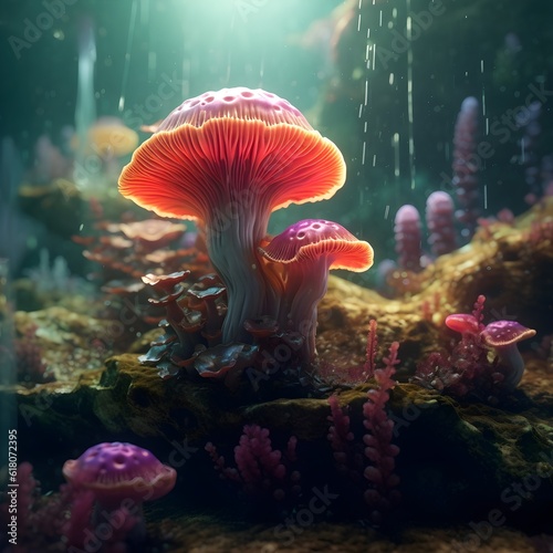 A hyper-realistic photograph of a Hemilepidotus against a background of sea anemones. Hemilepidotus, deep sea, anemones. Created with Generative AI Technology. 