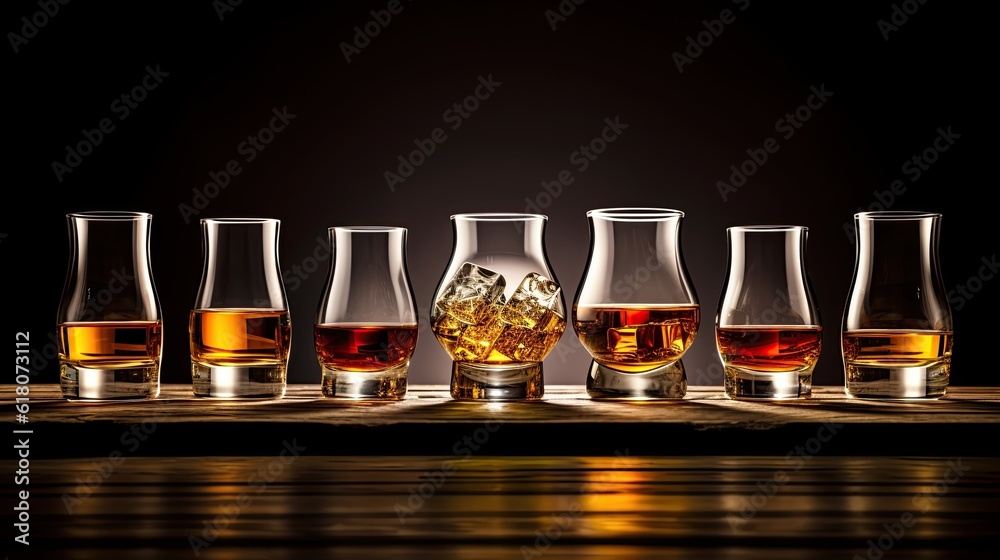glasses with whiskey on the background - Generative AI technology glasses with whiskey on the background - Generative AI technology