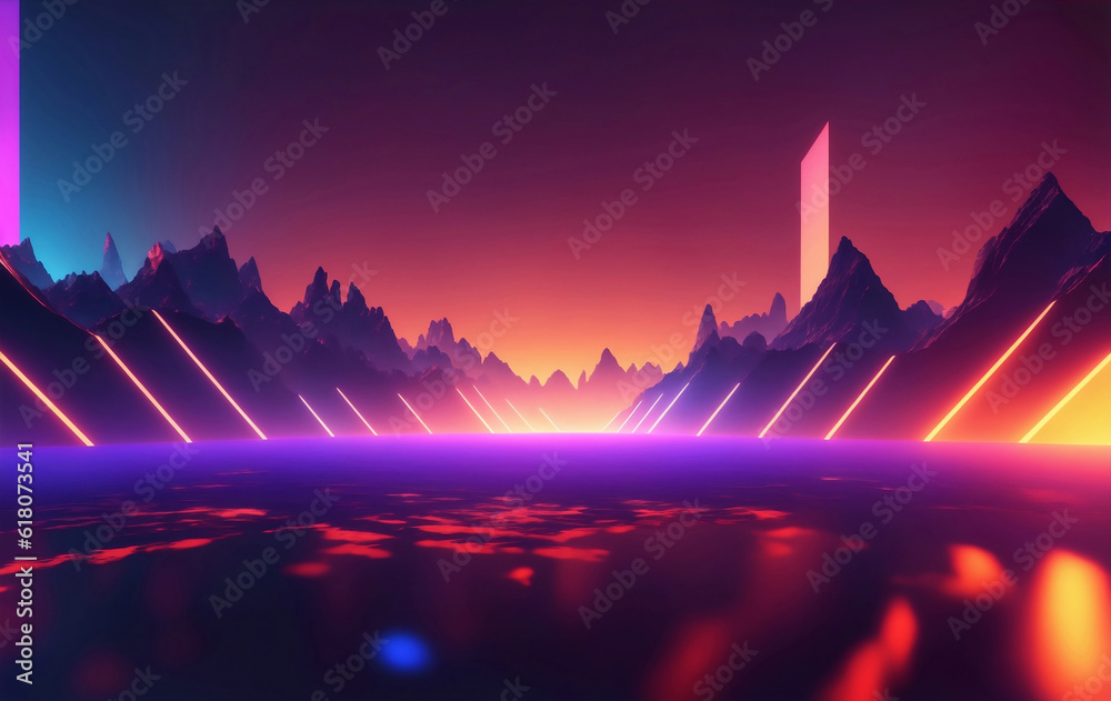 Glowing abstract mountain background, Generative AI Illustration.