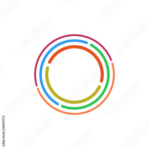 Logo of a circular labyrinth empty inside. Сolorful round maze symbol.