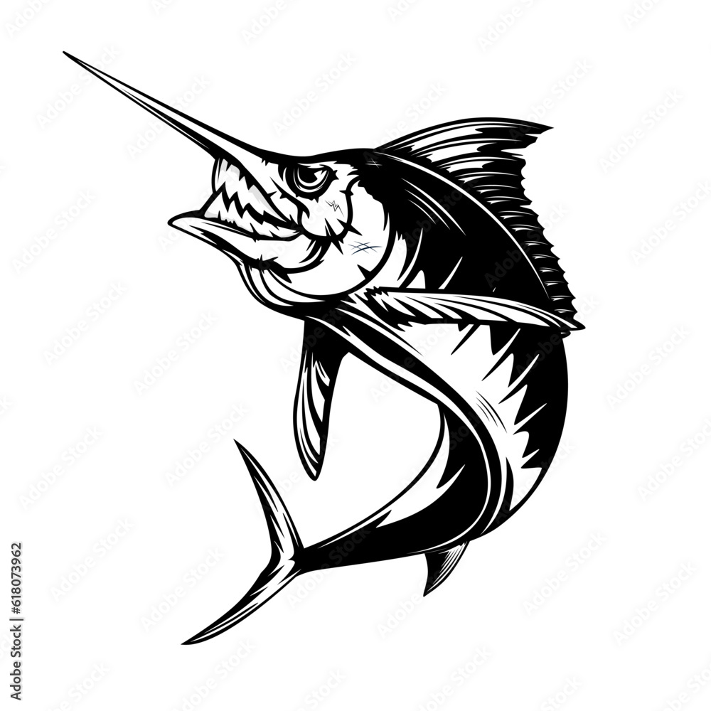 Marlin fishing logo vector; illustration. Swordfish fishing emblem isolated. Ocean fish logo. Saltwater fishing theme. Marlin fishing logo vector; illustration. Swordfish fishing emblem isolated. Ocean fish logo. Saltwater fishing theme.