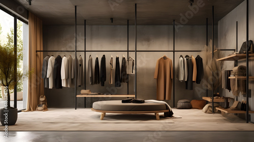 Fashion clothes store interior decoration created with Generative AI   © kimly