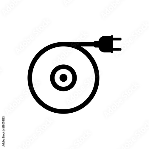 Extension cord icon with reel and electrical power plug.