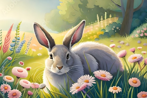 rabbit sitting in meadow generated AI