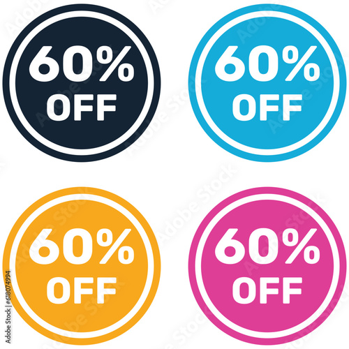60% Off Promotion Text Stickers Vector Design Banner.