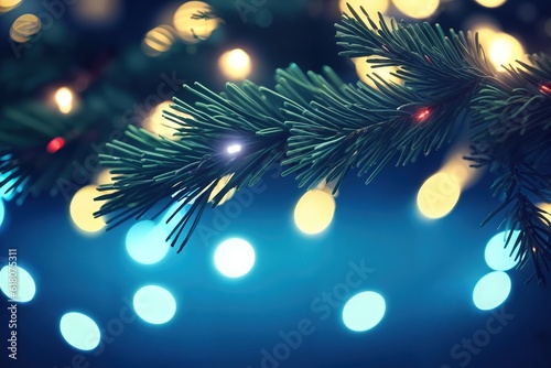 Christmas tree and garland with bulbs. Ai generative.