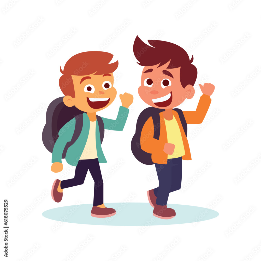 small kinder garden boys giving hi-fi in casual clothes using vector illustration art small kinder garden boys giving hi-fi in casual clothes using vector illustration art