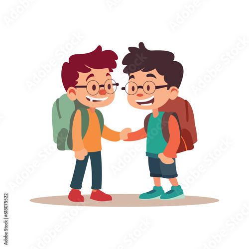 Little school child holding each other hands using vector illustration art 
