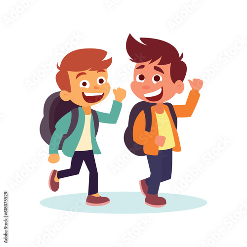 small kinder garden boys giving hi-fi in casual clothes using vector illustration art