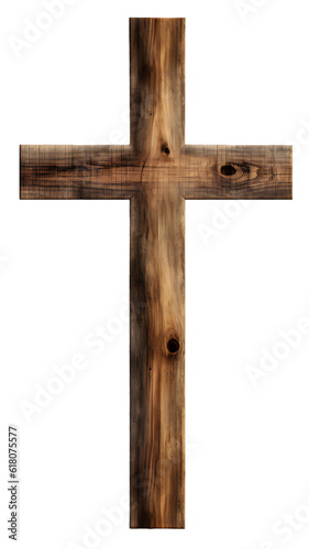 A wooden cross isolated on transparent background, Generative AI