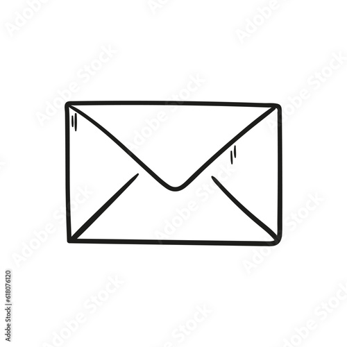 Vector sketch envelope icon on white background. Mail symbol in doodle style.
