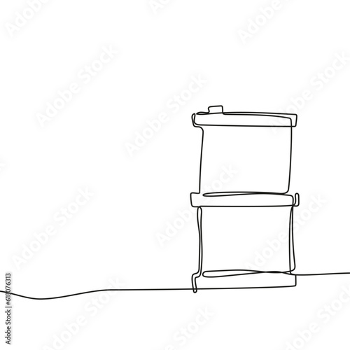 Oil barrel icon hand drawn with single one continuous line. Isolated vector illustration.