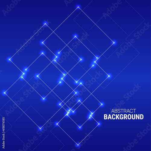 Vector abstract background with overlapping square and glowing dots. High tech design. Node molecule structure. Science and connection concept.