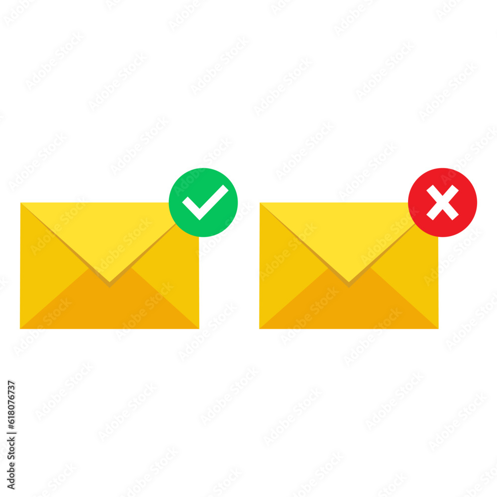 The envelope with check mark and cross vector illustration The envelope with check mark and cross vector illustration