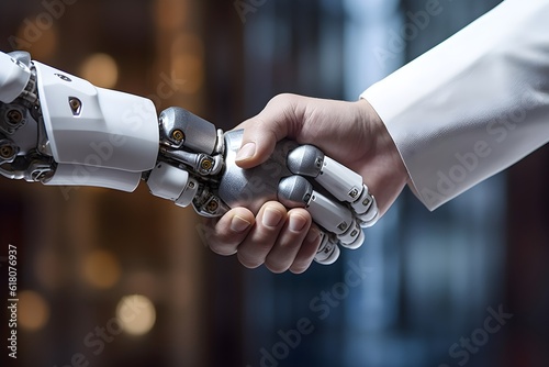 握手をしている人間とロボット　with generative ai © CrioStudio