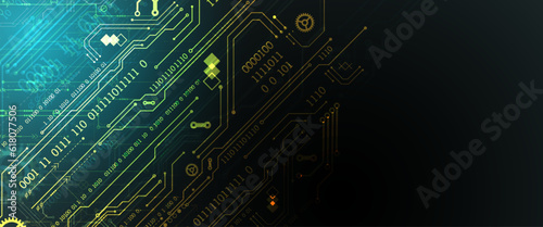 Abstract background on technological and scientific topics. Various techno details with using digital code.