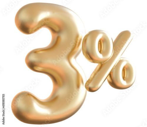 3 Percent Off Numbers Gold 3D Discount