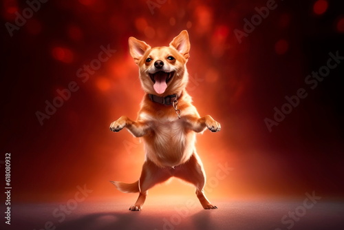 happy dog dancing on two legs and smiling.