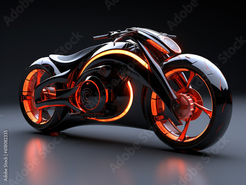 3D illustration of a future motorcycle equipped with the latest features. Aerodynamic sports style. 