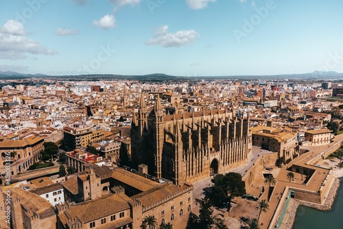 Aerial view of the Cathedral of Santa Maria in Palma de Mallorca, Spain