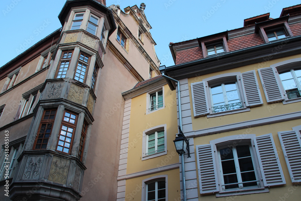 maison des arcades and flat buildings in colmar in alsace (france)