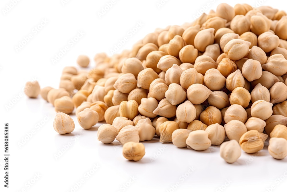Raw organic chickpeas on a white background. Natural vegetarian product.
