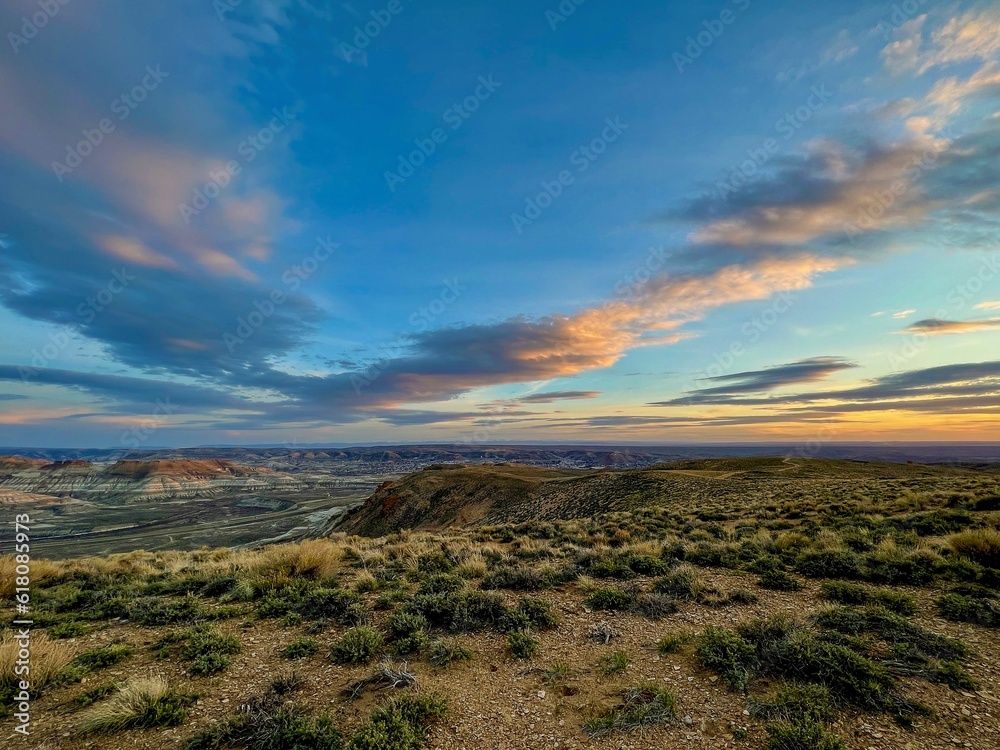 Beautiful view of the sunset sky on a spring evening in Wyoming