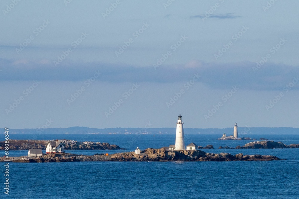 Scenic view of lighthouses in the Atlantic Ocean near the coast of Massachusetts