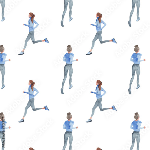 Sports at sunrise.Running.Gymnastics.Morning gym.Watercolor sport isolated on white background.