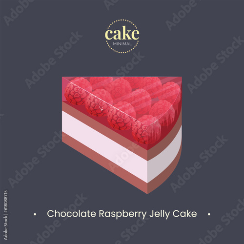 delicious chocolate raspberry jelly cake in flat and minimal style