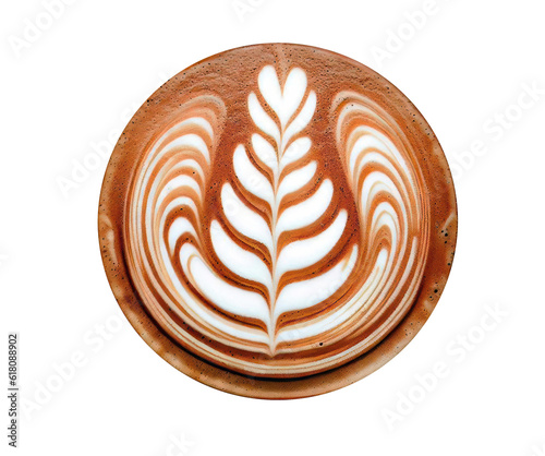 Directly above of creative latte art shapes collection, cappuccino with frothy foam, hot coffee, milk foam, flat lay, top view, isolated cutout, transparent background