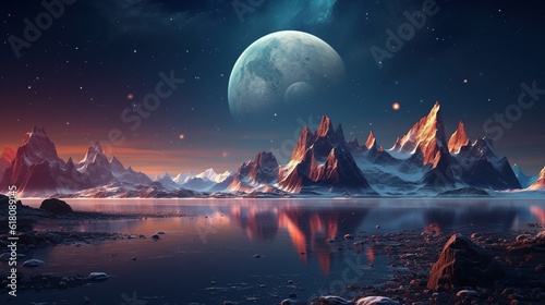Fantasy landscape with and starry sky
