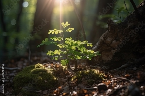 Close Up of a Young Plant Bathed in Morning Light. Embracing the Energy of New Beginnings. Cultivating Agriculture and Eco Living