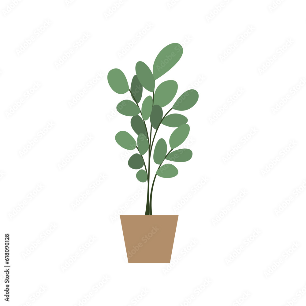 Home plant tree in a pot. Vector flat illustration on isolated background Home plant tree in a pot. Vector flat illustration on isolated background