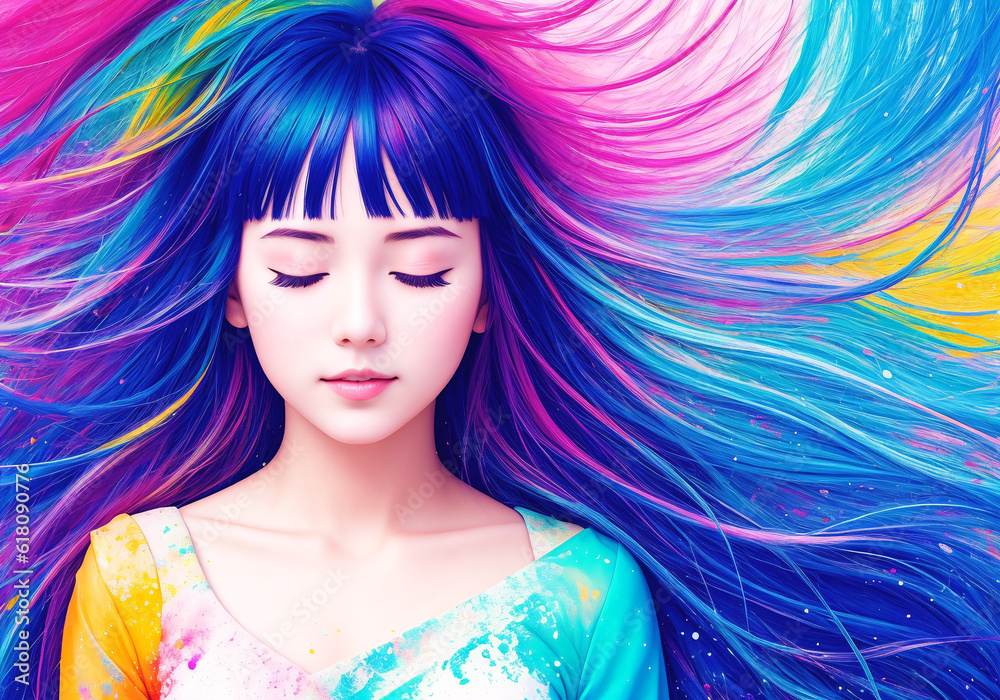 Fototapeta premium Multicolored portrait of a beautiful girl. Generative AI. 