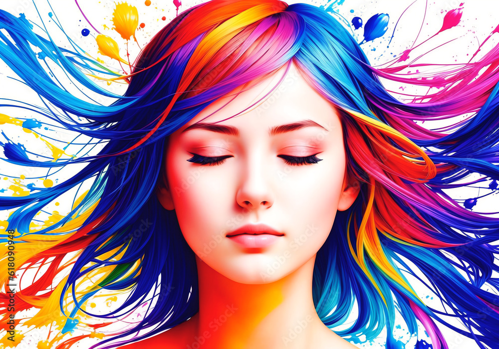 Portrait of a beautiful woman with colorful hair.