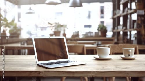 copy space, Modern Workspace with Laptop on Desk in Empty Room Creative Design Workplace Stylish and Minimalist Workspace with Laptop on Desk, Interior Design and Neat Office Space with Laptop