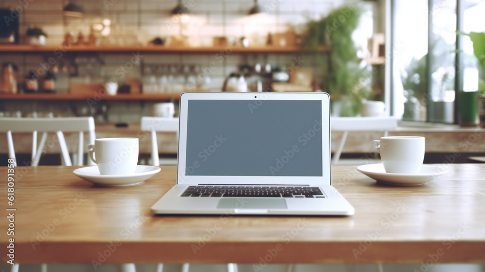 copy space, Modern Workspace with Laptop on Desk in Empty Room Creative Design Workplace Stylish and Minimalist Workspace with Laptop on Desk, Interior Design and Neat Office Space with Laptop